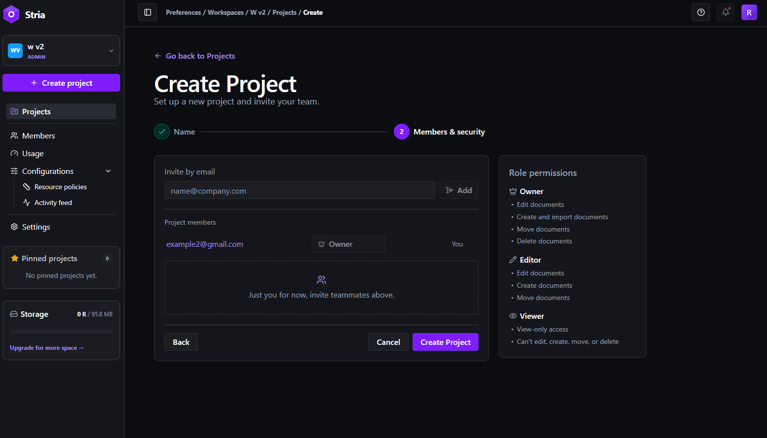Invite members during project creation
