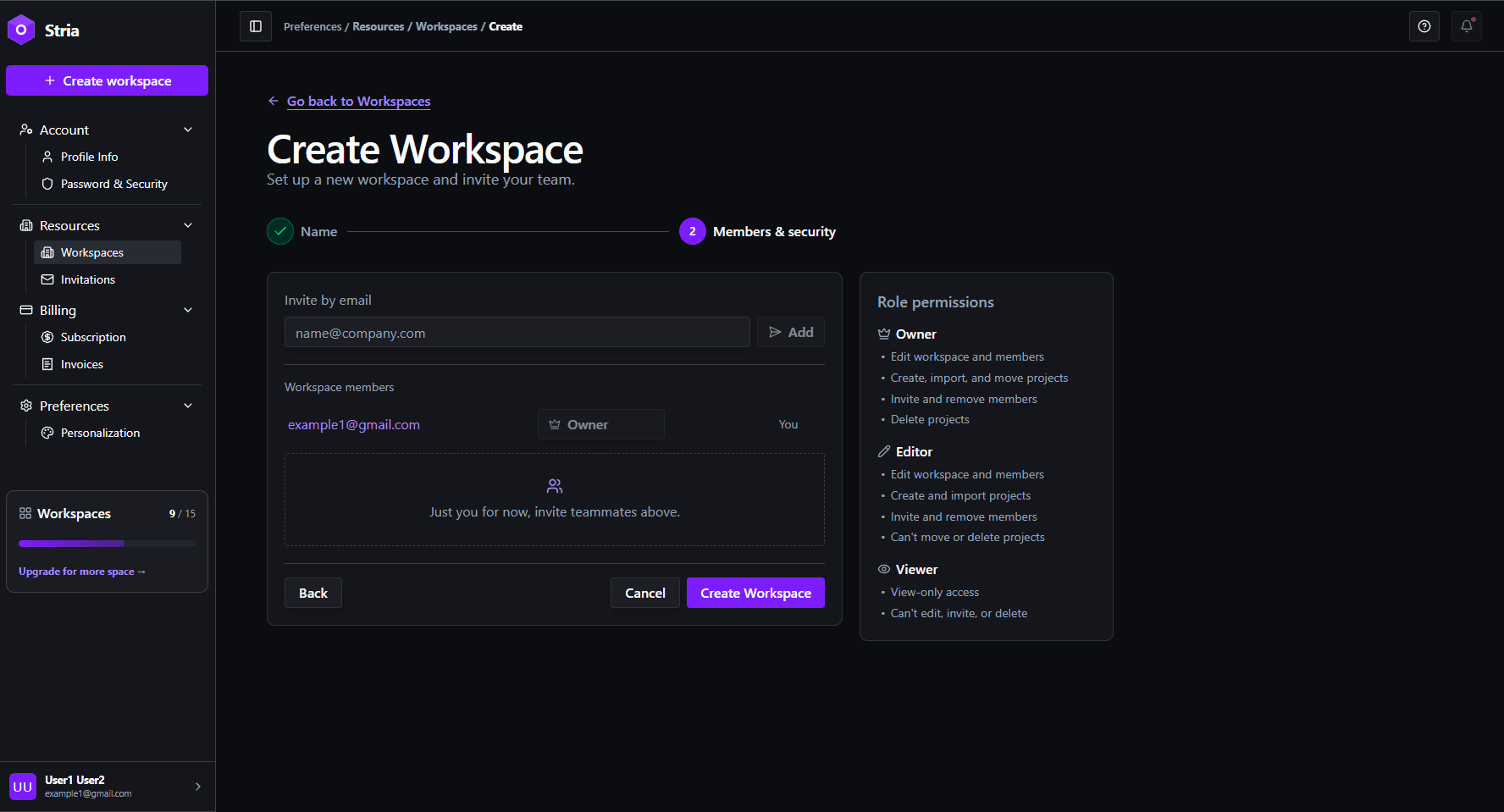 Invite members during workspace creation